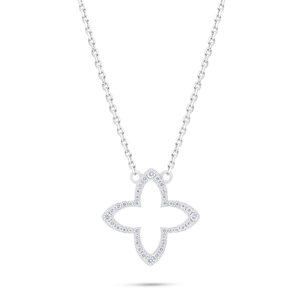 Sterling Silver 925 Necklace Rhodium Plated Embedded With White Zircon