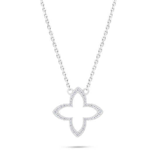 عقد من الفضة الخالصة عيار 925 مطلي روديوم مرصع فص ابيض