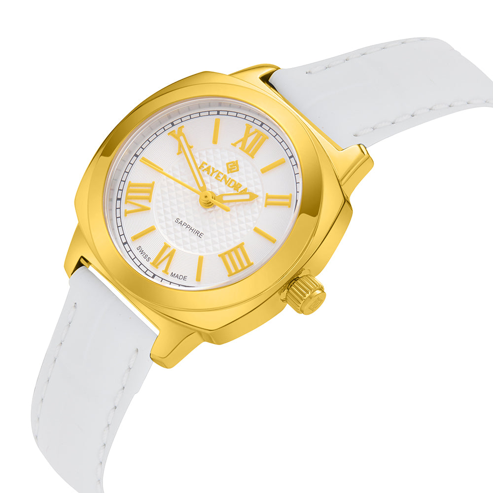 Stainless Steel 316L Watch Golden Color White Leather  - WHITE METAL DIAL