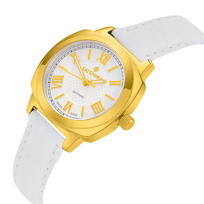 Stainless Steel 316L Watch Golden Color White Leather  - WHITE METAL DIAL