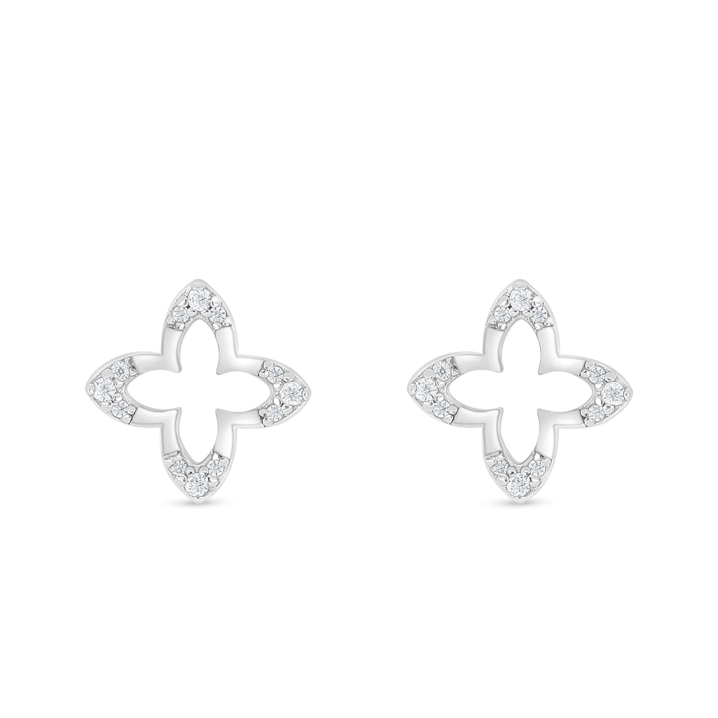 Sterling Silver 925 Earring Rhodium Plated Embedded With White Zircon
