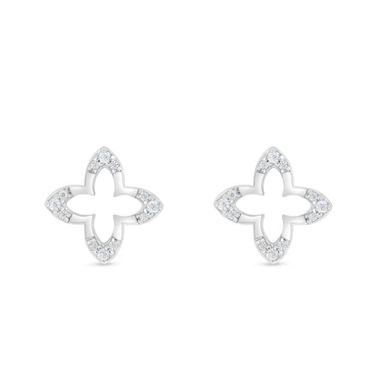 Sterling Silver 925 Earring Rhodium Plated Embedded With White Zircon