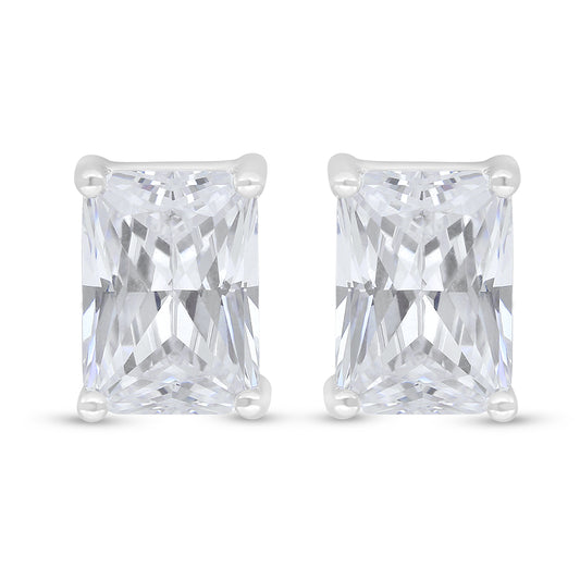 Sterling Silver 925 Earring Rhodium Plated Embedded With White Zircon