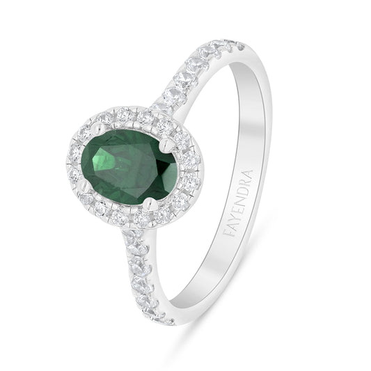 Sterling Silver 925 Ring Rhodium Plated Embedded With Emerald Zircon And White Zircon