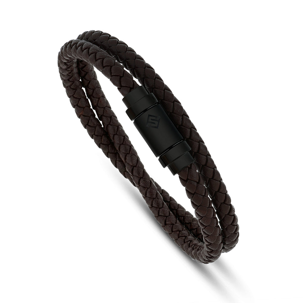 Stainless Steel 304 L Bracelet, Black Color Brown Leather For Men