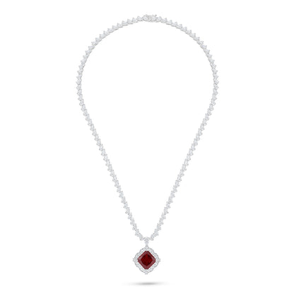 طقم من الفضة الخالصة عيار 925 مطلي روديوم و احجار ياقوت كروندوم و فص ابيض 