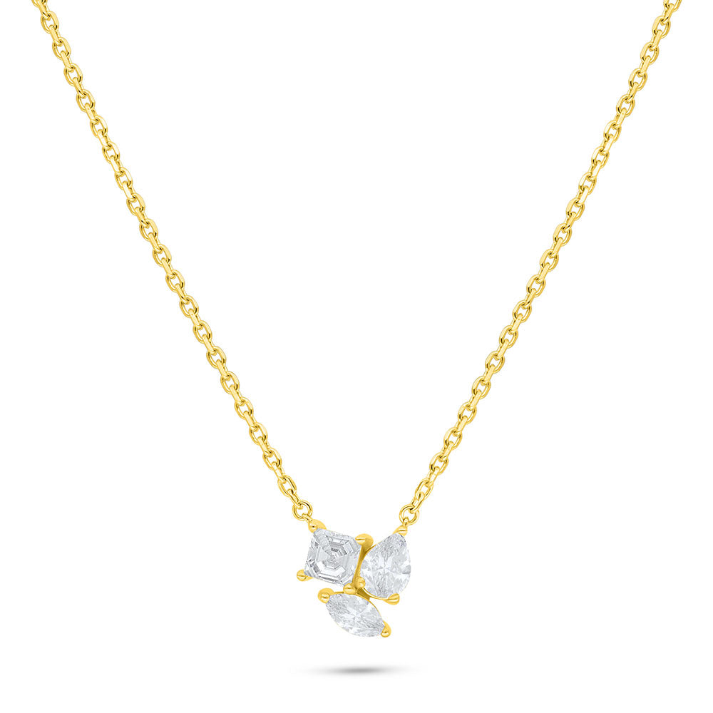 Sterling Silver 925 Necklace Golden Plated Embedded With White Zircon