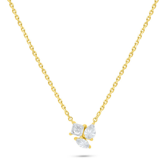 Sterling Silver 925 Necklace Golden Plated Embedded With White Zircon