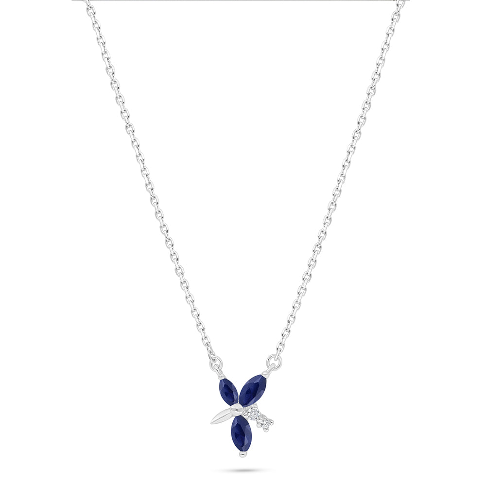 Sterling Silver 925 Necklace Rhodium Plated Embedded With Sapphire Corundum And White Zircon