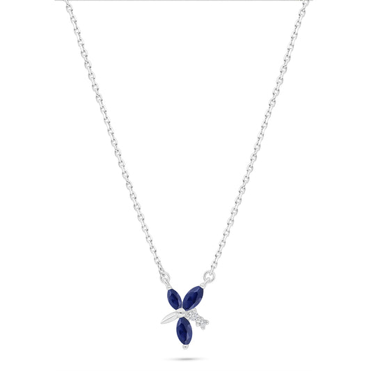 Sterling Silver 925 Necklace Rhodium Plated Embedded With Sapphire Corundum And White Zircon