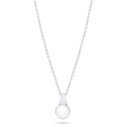Sterling Silver 925 Necklace Rhodium Plated Embedded With Natural White Pearl And White Zircon