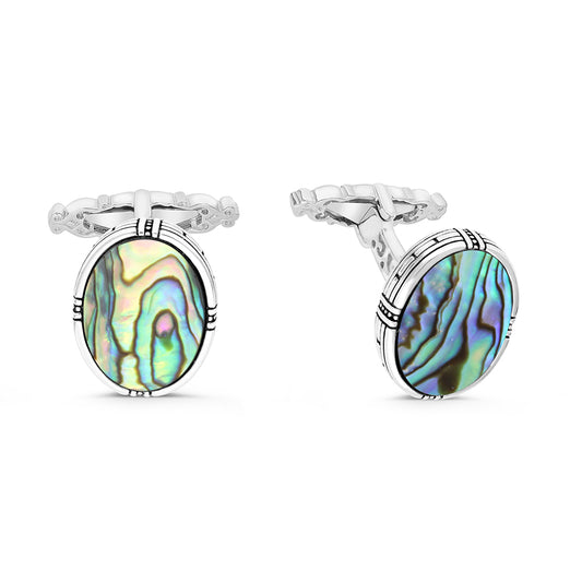 Sterling Silver 925 Cufflink Rhodium And Black Plated Embedded With Blue Shell