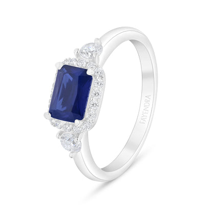 Sterling Silver 925 Ring Rhodium Plated Embedded With Sapphire Corundum And White Zircon