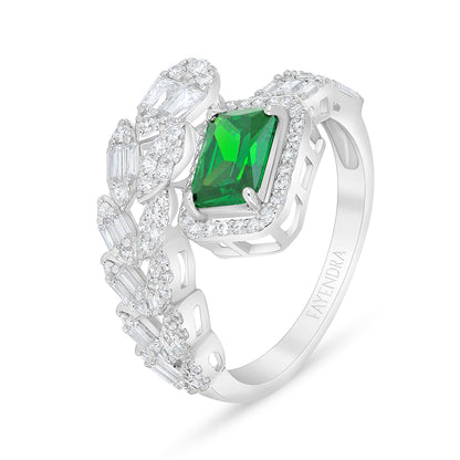Sterling Silver 925 Set Rhodium Plated Embedded With Emerald Zircon And White Zircon