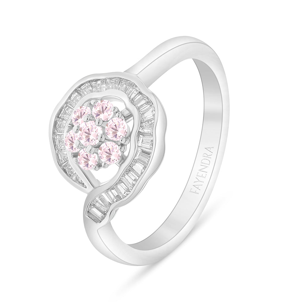 Sterling Silver 925 Ring Rhodium Plated Embedded With Pink Zircon And White Zircon