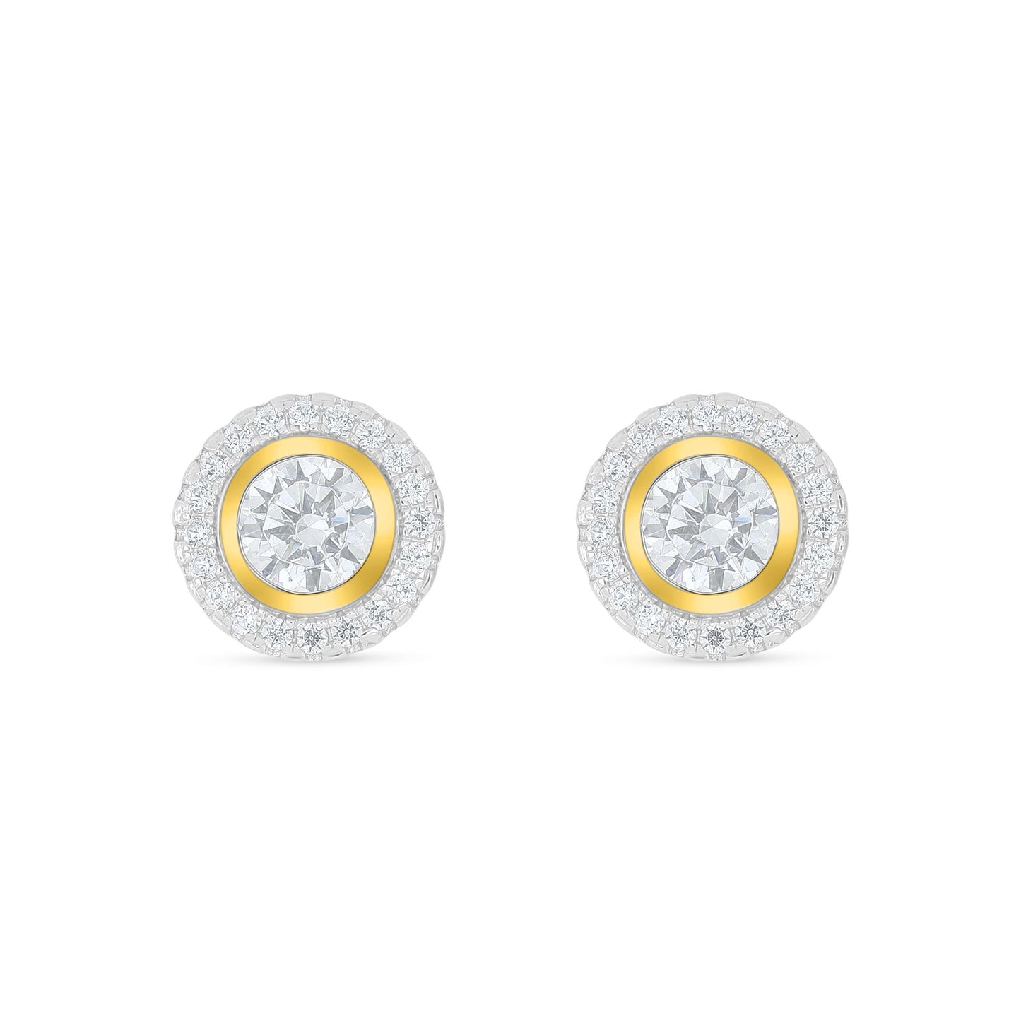Sterling Silver 925 Earring Rhodium And Golden Plated Embedded With White Zircon