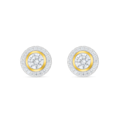 Sterling Silver 925 Earring Rhodium And Golden Plated Embedded With White Zircon