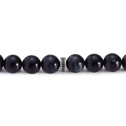 Blue Tiger Eye Rosary 33 Round Bead 10 MM Whit Stainless Steel 316L Set (Silver & Black Plated)
