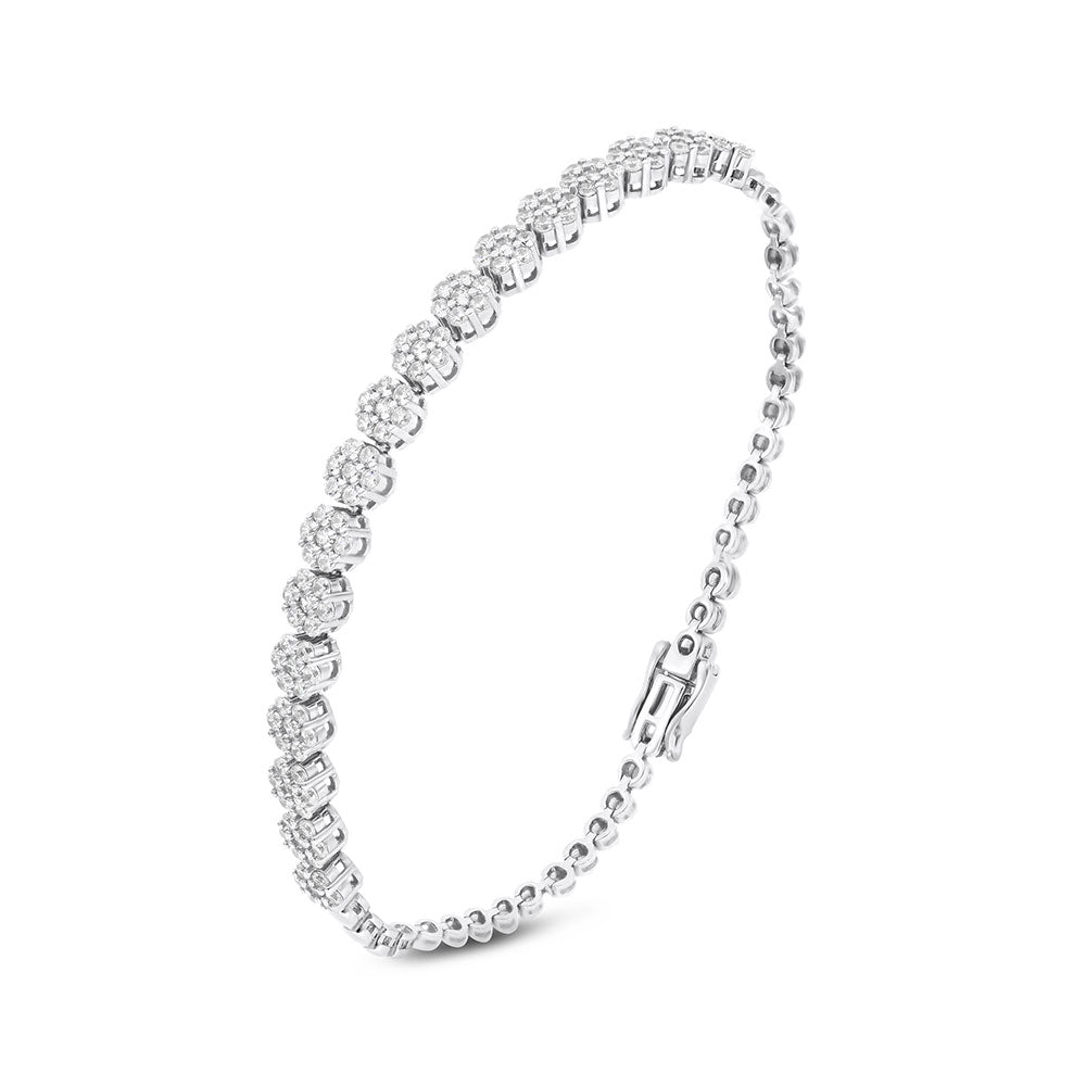 Sterling Silver 925 Bracelet Rhodium Plated Embedded With White Zircon