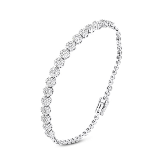 Sterling Silver 925 Bracelet Rhodium Plated Embedded With White Zircon