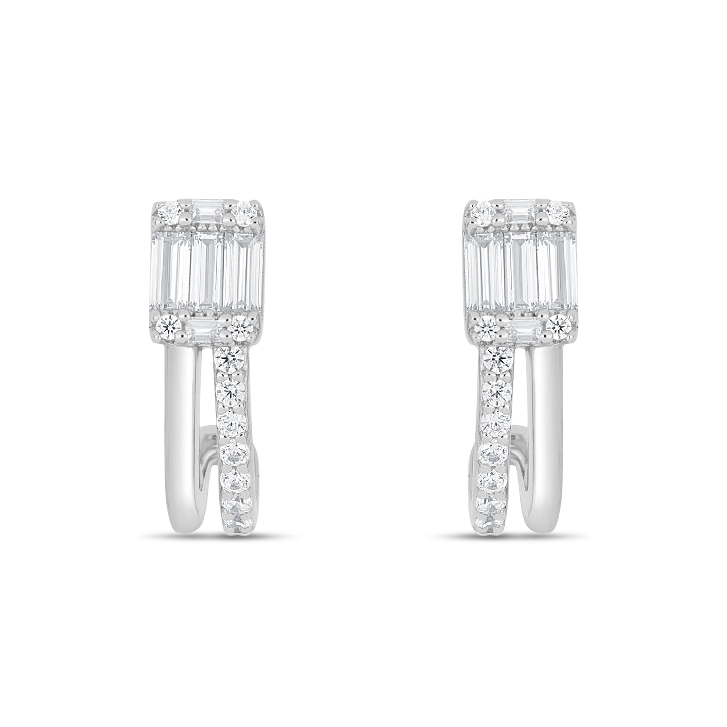 Sterling Silver 925 Earring Rhodium Plated Embedded With White Zircon