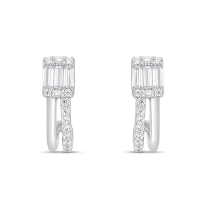 Sterling Silver 925 Earring Rhodium Plated Embedded With White Zircon
