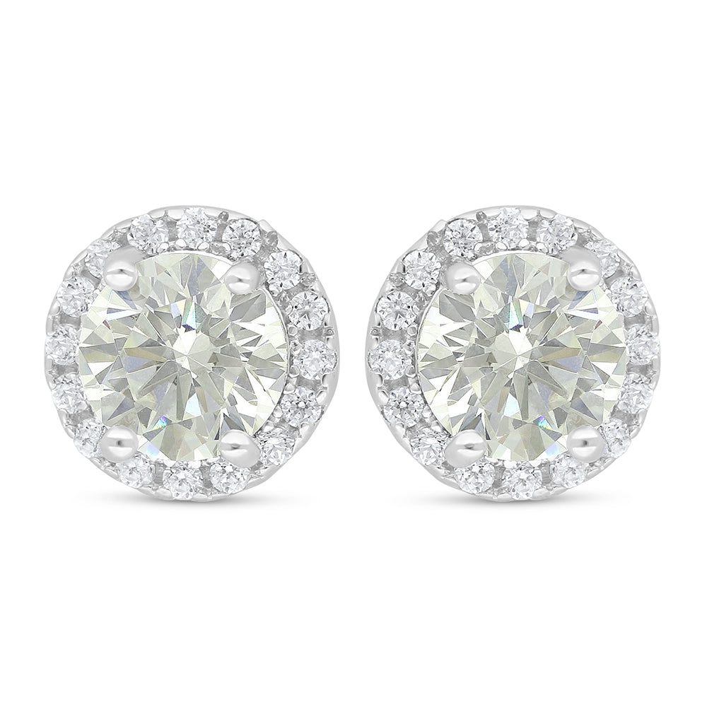 Sterling Silver 925 Earring Rhodium Plated Embedded With White Zircon