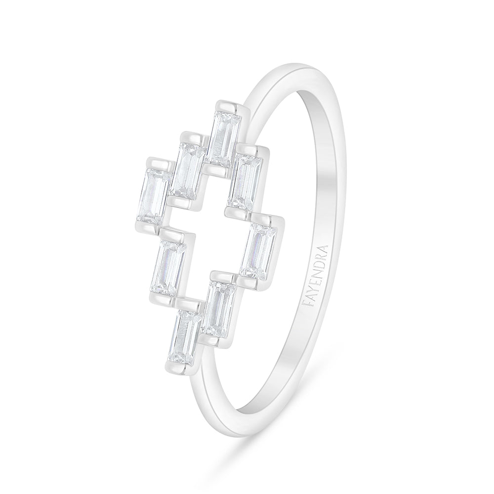 Sterling Silver 925 Ring Rhodium Plated Embedded With White Zircon