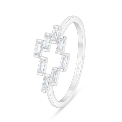 Sterling Silver 925 Ring Rhodium Plated Embedded With White Zircon