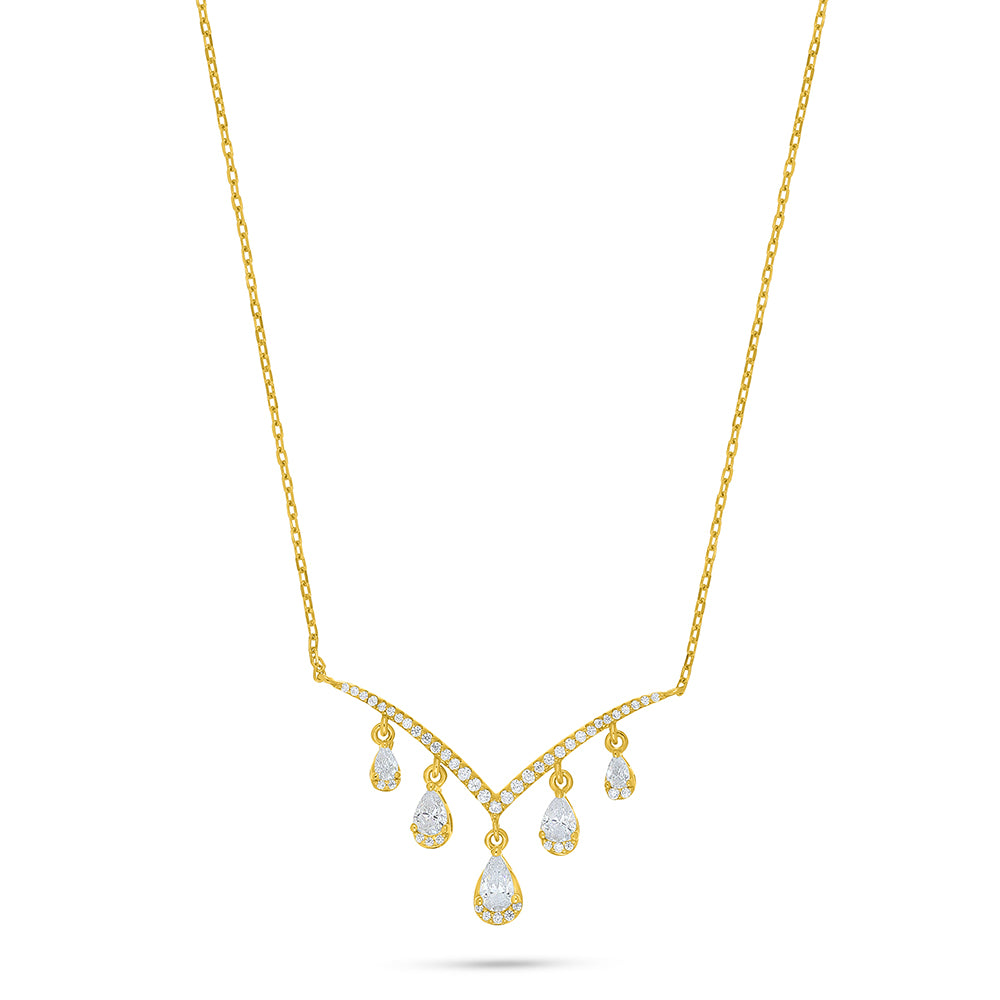 Sterling Silver 925 Necklace Golden Plated Embedded With White Zircon