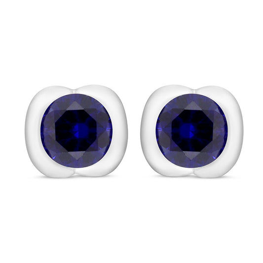 Sterling Silver 925 Earring Rhodium Plated Embedded With Sapphire Corundum