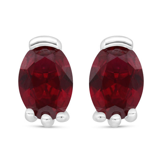 Sterling Silver 925 Earring Rhodium Plated Embedded With Ruby Corundum