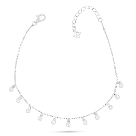 Sterling Silver 925 Bracelet Rhodium Plated Embedded With White Zircon
