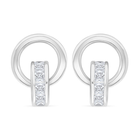 Sterling Silver 925 Earring Rhodium Plated Embedded With White Zircon