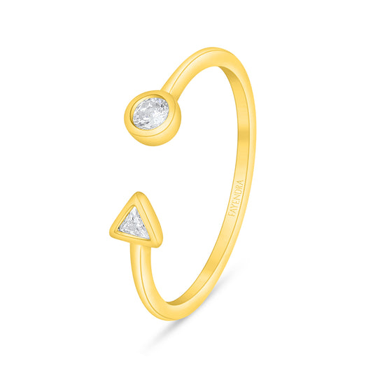 Sterling Silver 925 Ring Golden Plated Embedded With White Zircon