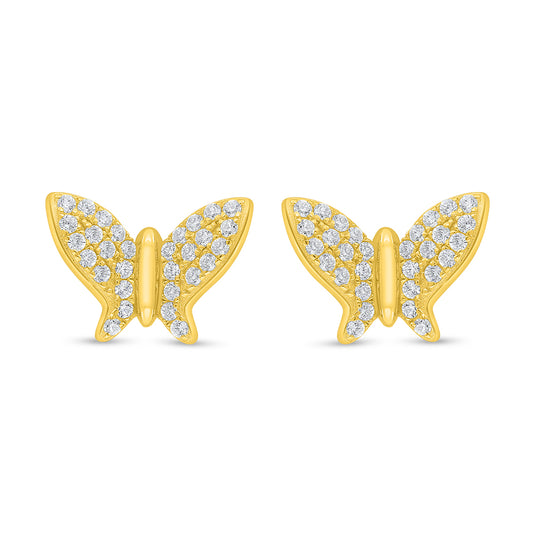 Sterling Silver 925 Earring Golden Plated Embedded With White Zircon
