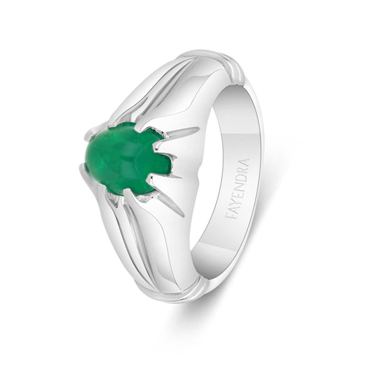 Sterling Silver 925 Men Ring Rhodium Plated Embedded With Natural Emerald