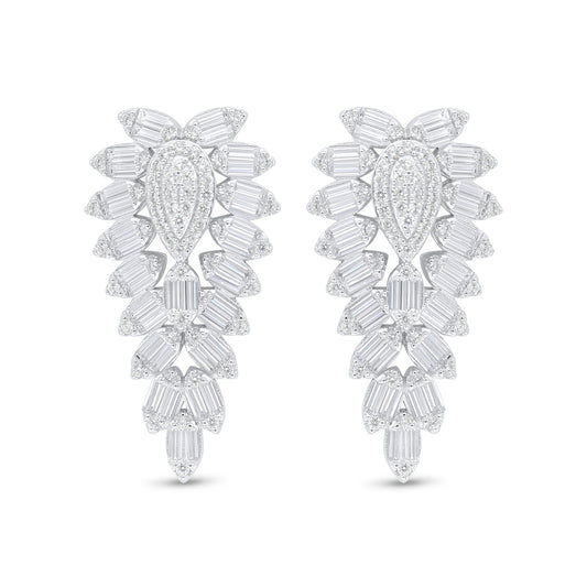 Sterling Silver 925 Earring Rhodium Plated Embedded With White Zircon