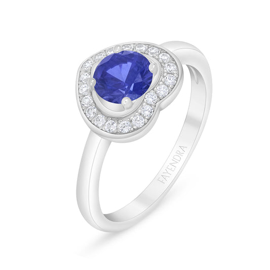 خاتم من الفضة الخالصة عيار 925 مطلي روديوم مرصع زفير كروندوم و فص ابيض