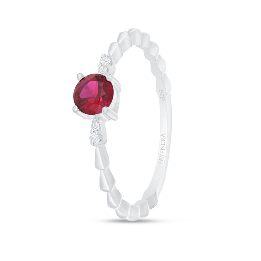 Sterling Silver 925 Ring Rhodium Plated Embedded With Ruby Zircon And White Zircon