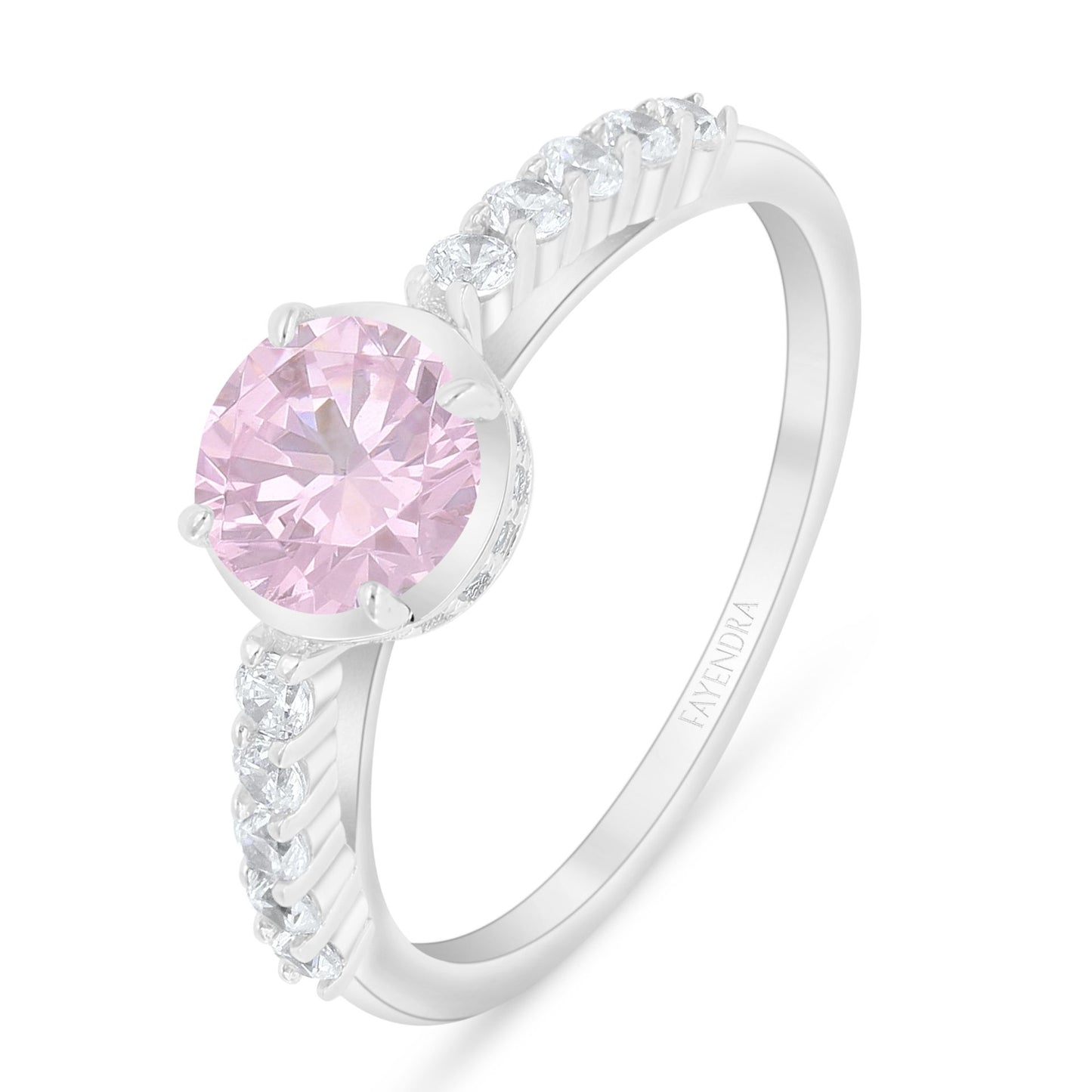Sterling Silver 925 Ring Rhodium Plated Embedded With Pink Zircon And White Zircon