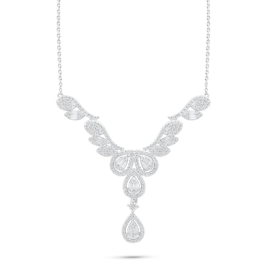Sterling Silver 925 Necklace Rhodium Plated Embedded With White Zircon