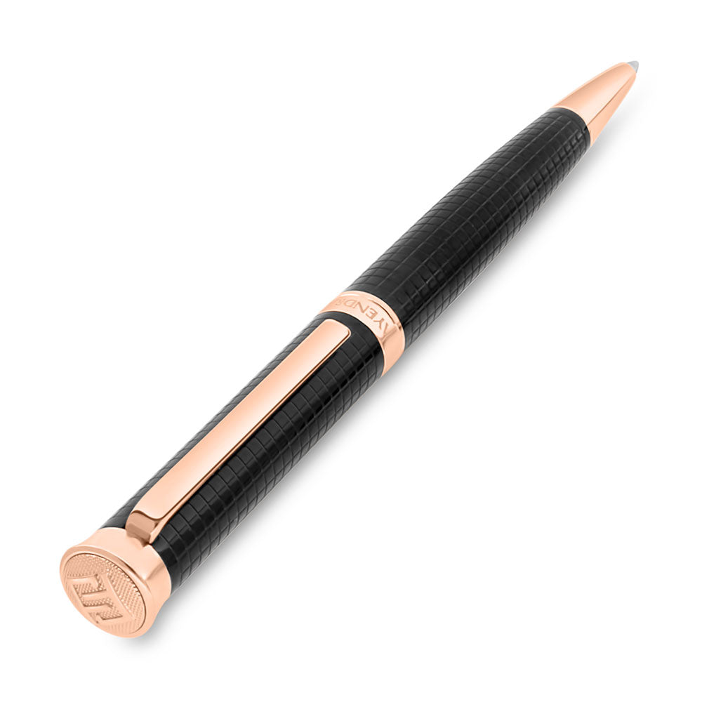 Fayendra Pen Black And Rose Plated Embedded With Checkered Pattern