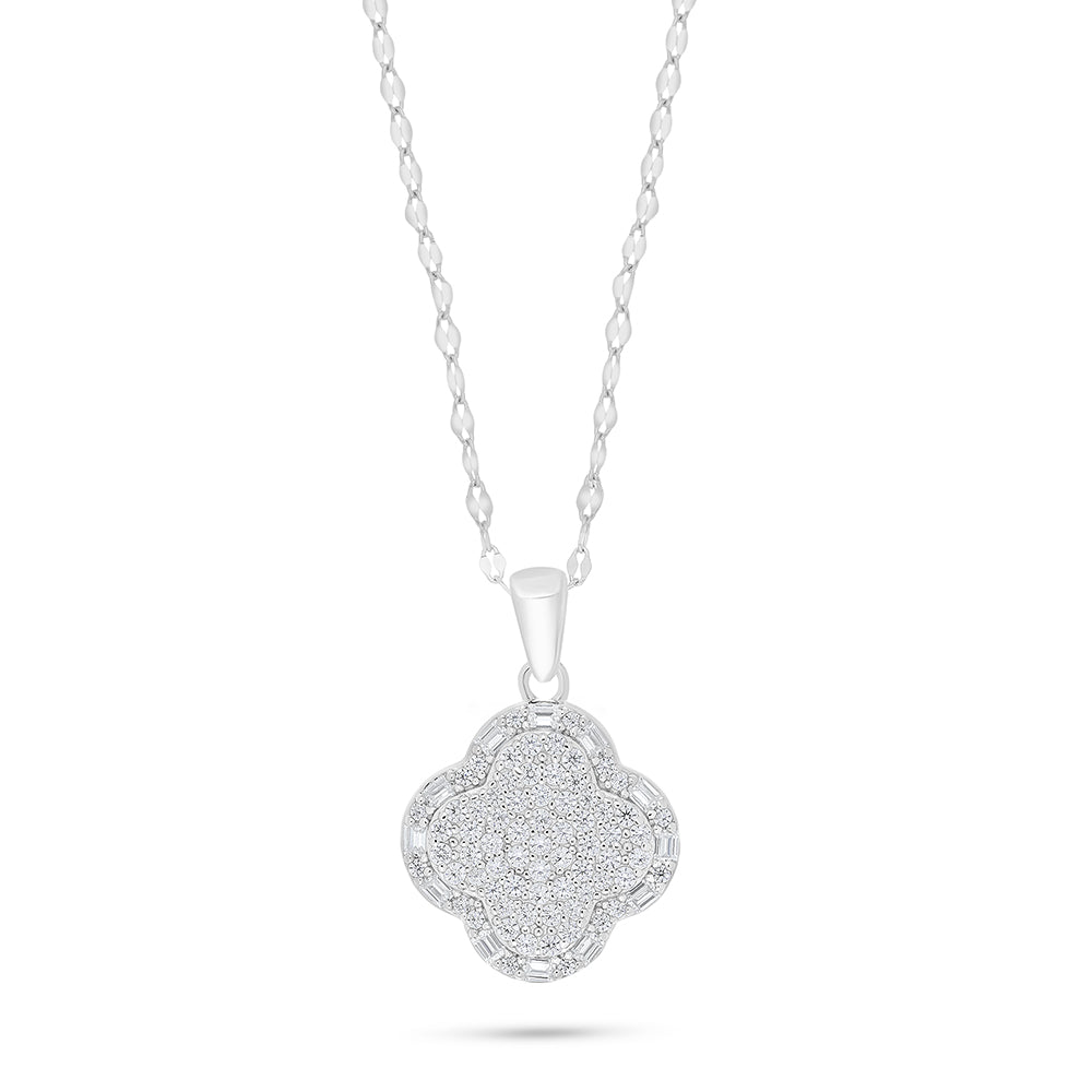Sterling Silver 925 Necklace Rhodium Plated Embedded With White Zircon