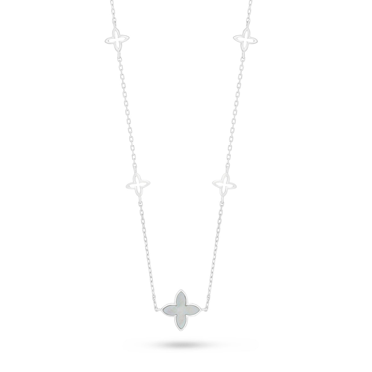 Sterling Silver 925 Necklace Rhodium Plated Embedded With White Shell