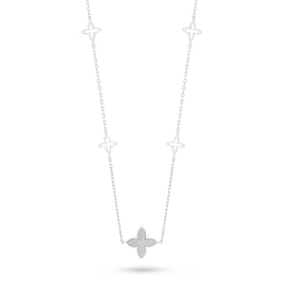 Sterling Silver 925 Necklace Rhodium Plated Embedded With White Shell