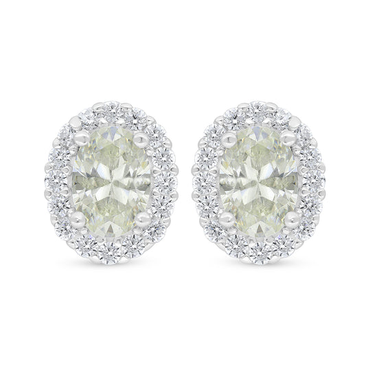 Sterling Silver 925 Earring Rhodium Plated Embedded With Yellow Diamond And White Zircon