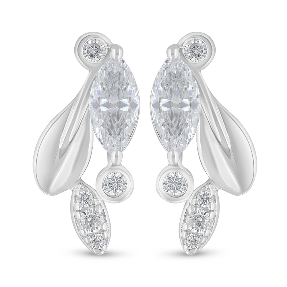 اقراط من الفضة الخالصة عيار 925 مطلي روديوم مرصع فص ابيض