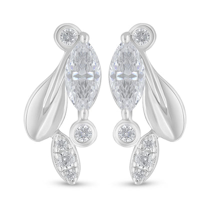 اقراط من الفضة الخالصة عيار 925 مطلي روديوم مرصع فص ابيض