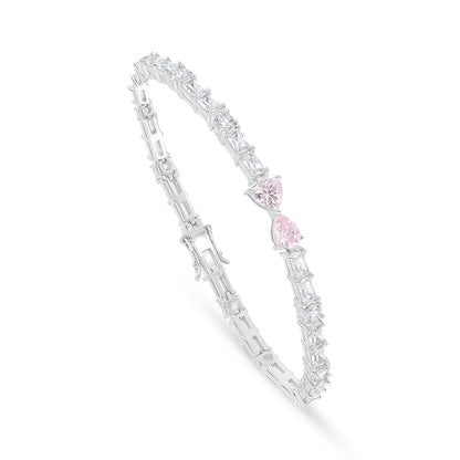 Sterling Silver 925 SET Rhodium Plated Embedded With Pink Zircon And White Zircon